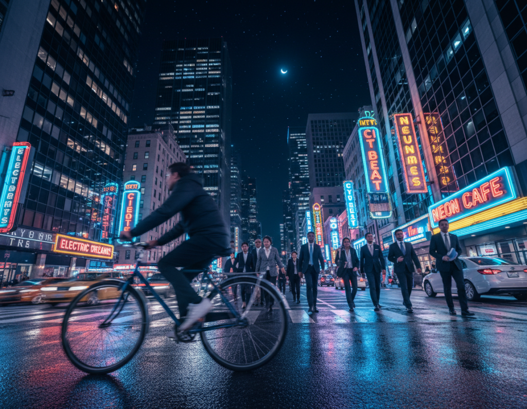 Creating dramatic motion effects in urban night photography using manual phone settings