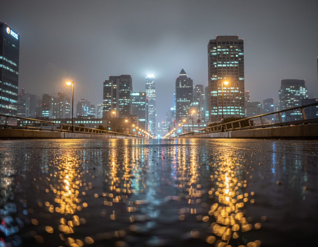 Creative ways to photograph city reflections in rainy nighttime environments