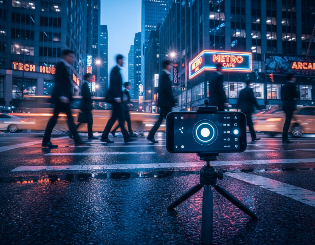 Simple setup for photographing busy intersections after dark with a smartphone