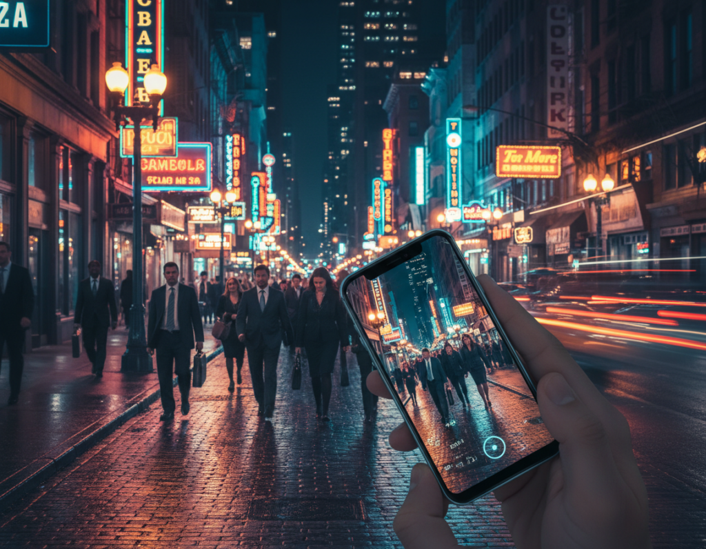 Finding the ideal sensitivity level for capturing illuminated streets with a mobile camera