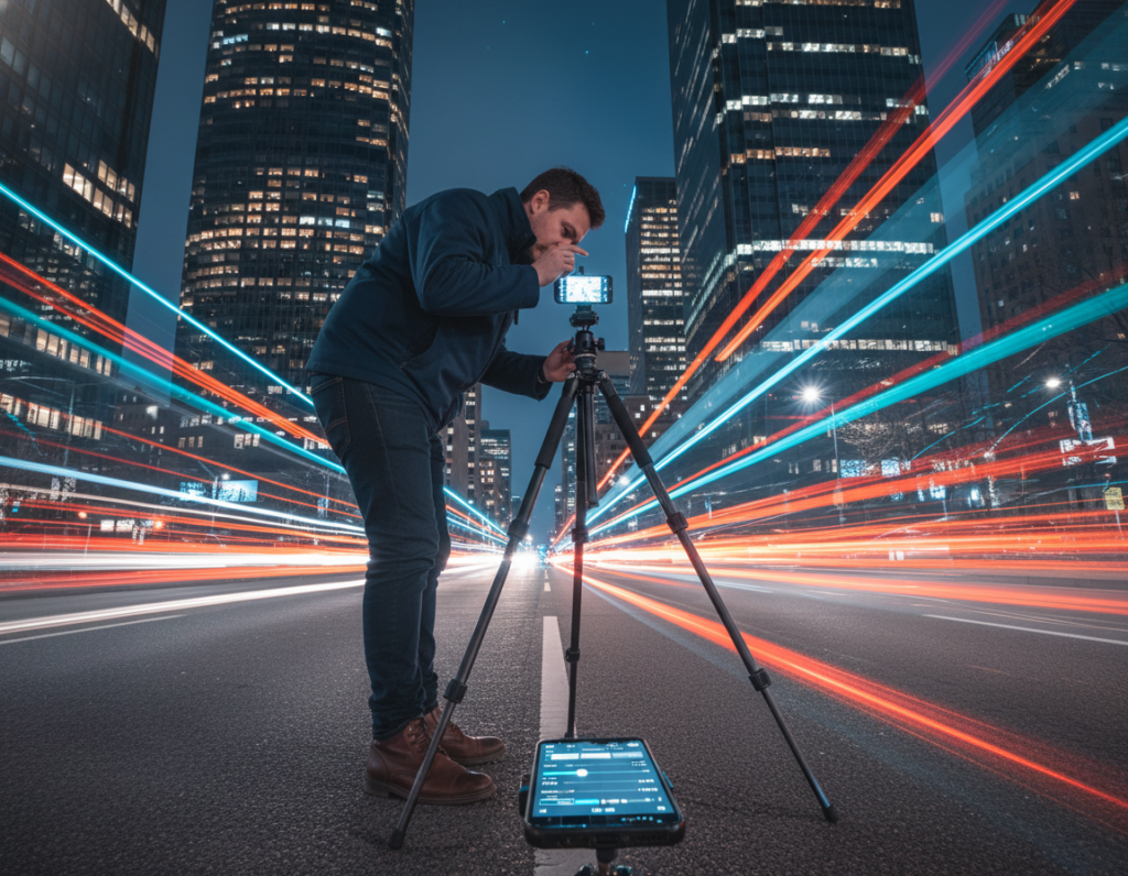 How to control brightness in night traffic photos using manual exposure on a smartphone