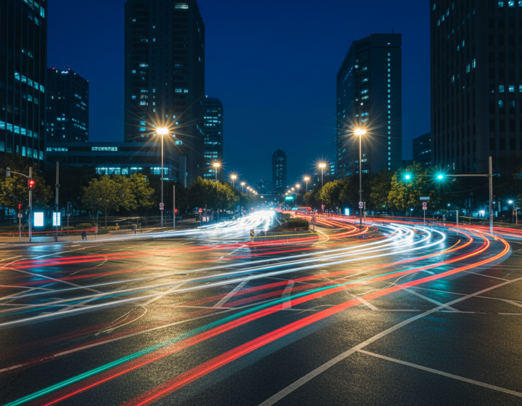 Creating smooth traffic light streaks using advanced camera settings on a smartphone