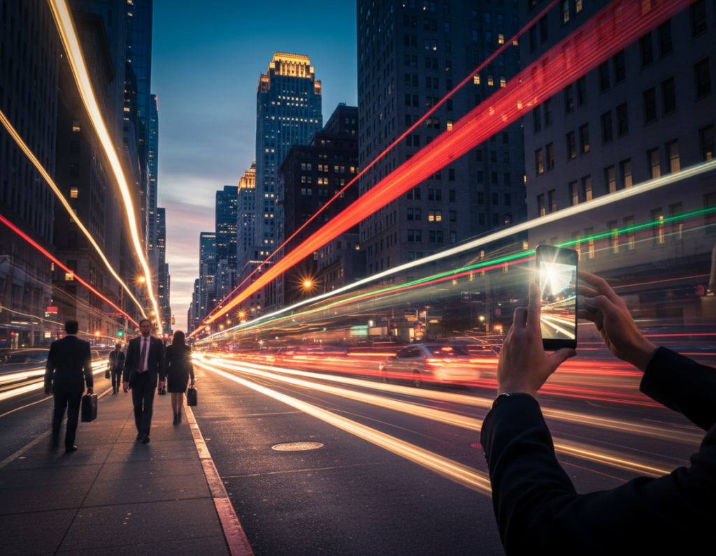 Photographing flowing traffic lights in urban streets using creative mobile techniques